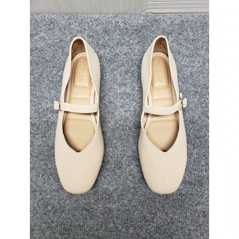 Rachel Zoe Women Mary Jane Ballet 10M Beige Adjustable Strap Flat Comfort Shoes
